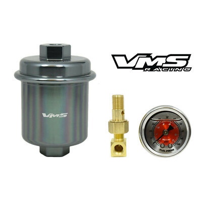 HONDA ACURA RACING HIGH FLOW BILLET FUEL FILTER & 0-100 PSI PRESSURE GAUGE KIT