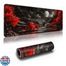 Long Gaming Mouse Pad Extended Anime Large Desk Pad with Non-Slip Base Full Keyboard Mat with Stitched Edges for Gaming and Office 31.5 x 11.8 inches (Dark Full Moon)