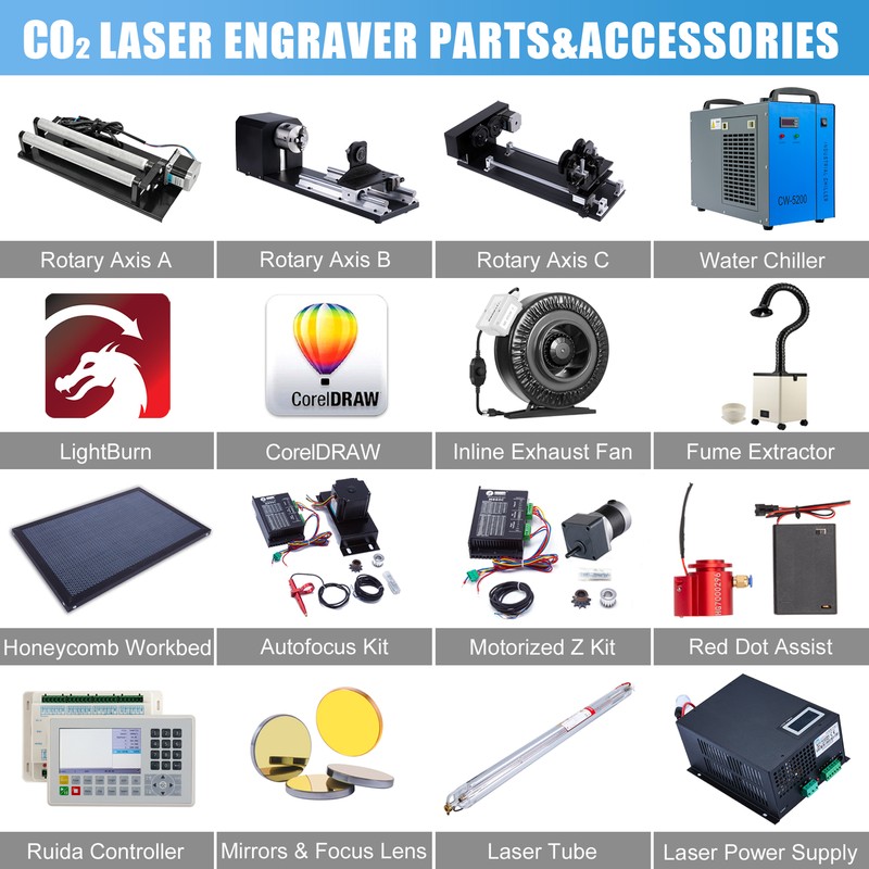 OMTech CO2 Laser Accessories & Parts for CO2 Laser Engraver 