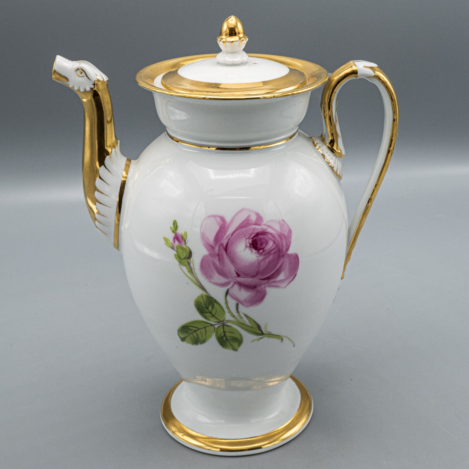 Meissen Porcelain Gold Pink Rose Coffee Pot & Lid Dragon