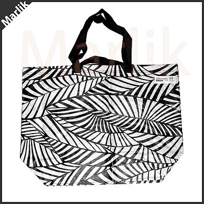 IKEA SLUKIS Shopping Bag, Black/White Leaf Pattern, 17 3/4x17 3/4x7'' Medium, NEW