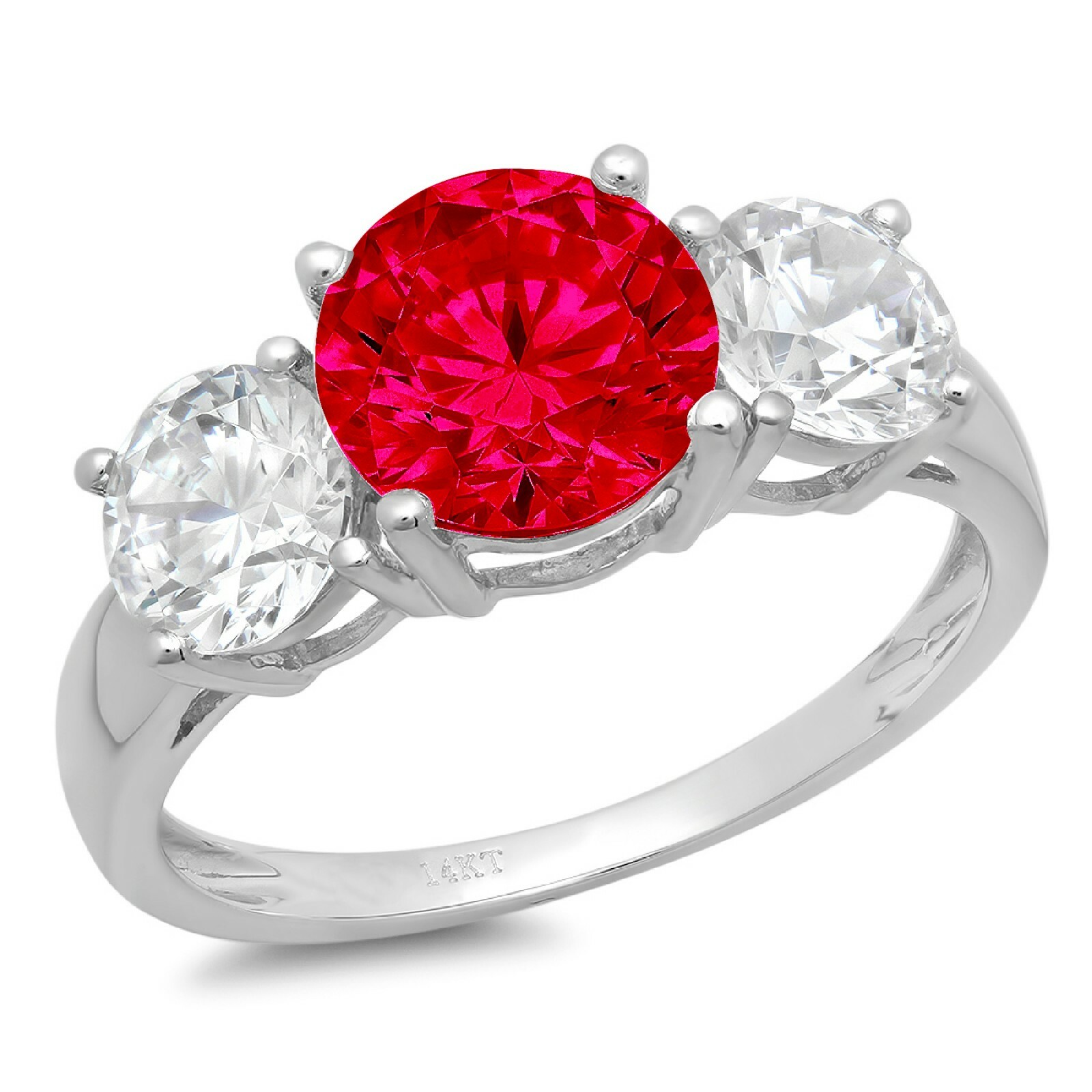 Pre-owned Pucci 3.25ct Round 3 Stone Simulated Ruby Stone Promise Wedding Ring 14k White Gold In Red
