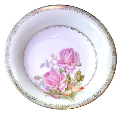 Vintage  Porcelain L D B & Co Bavaria Germany Pink Roses Serving Bowl 10''