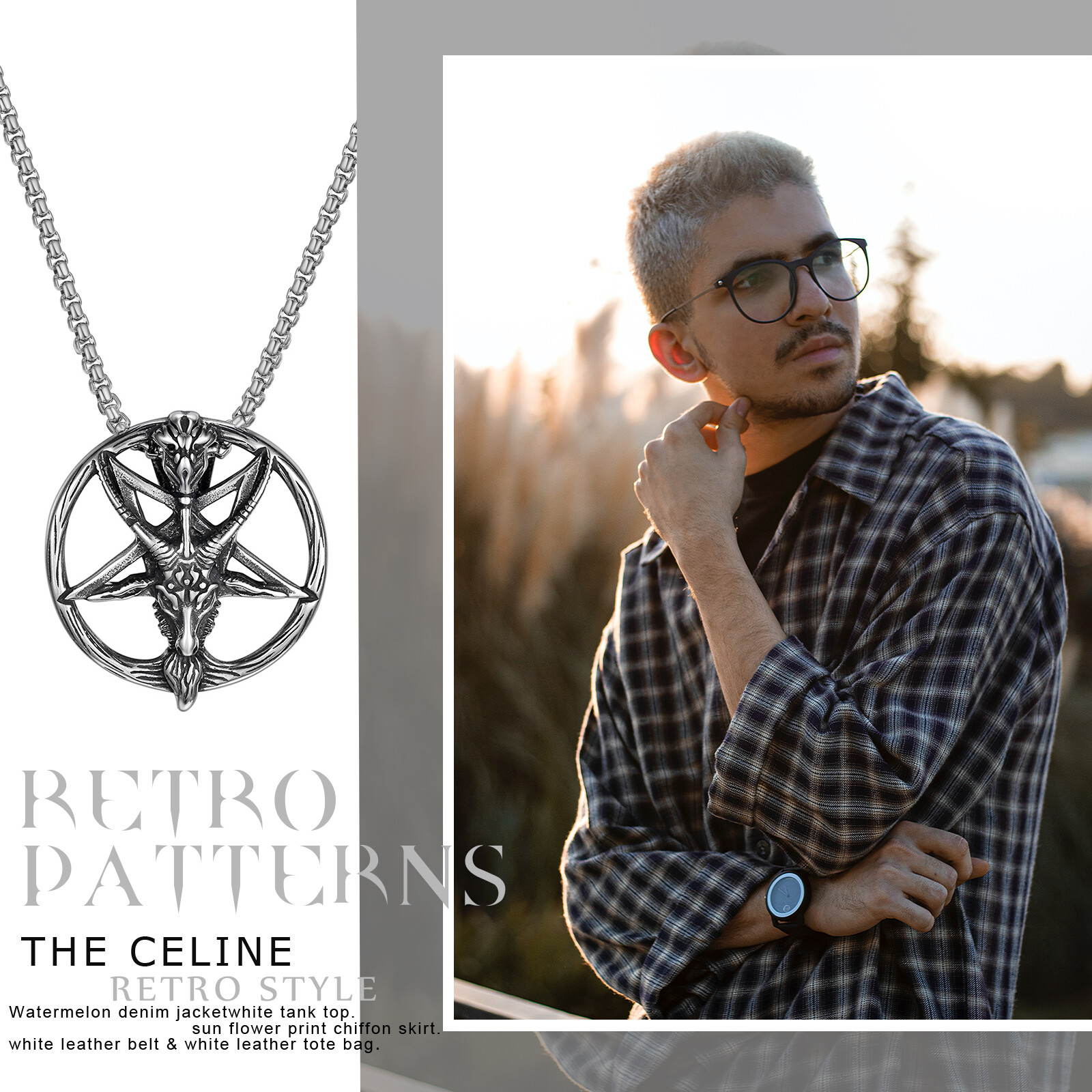 Inverted Pentagram Goat Skull Satanic Baphomet Necklace