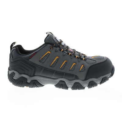 

Skechers Work Blais Steel Toe 77051 Мужские серые кожаные рабочие ботинки на шнуровке, Серый, Skechers Work Blais Steel Toe