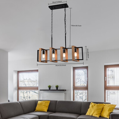 4-Light Chandelier Farmhouse Rustic Wood Island Ceiling Pendant Lamp Fixture !