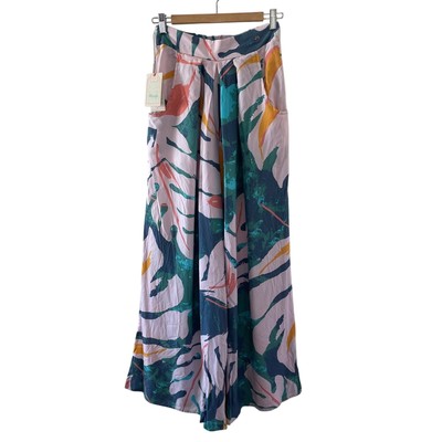Maaji Pants Womens Medium Pink Genie in a Bottle Palazzo Wide Leg Flowy Resort