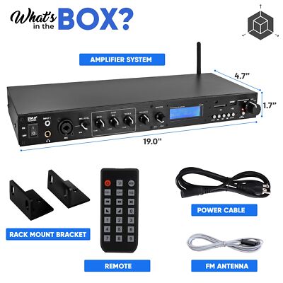 Pyle Rack Mount Studio Pre-Amplifier - Audio Receiver System w/ Digital LCD D...