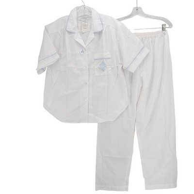 LORD & TAYLOR Women’s Pajama PJ White Sublte Stripe Blue Trim NOS Size LARGE