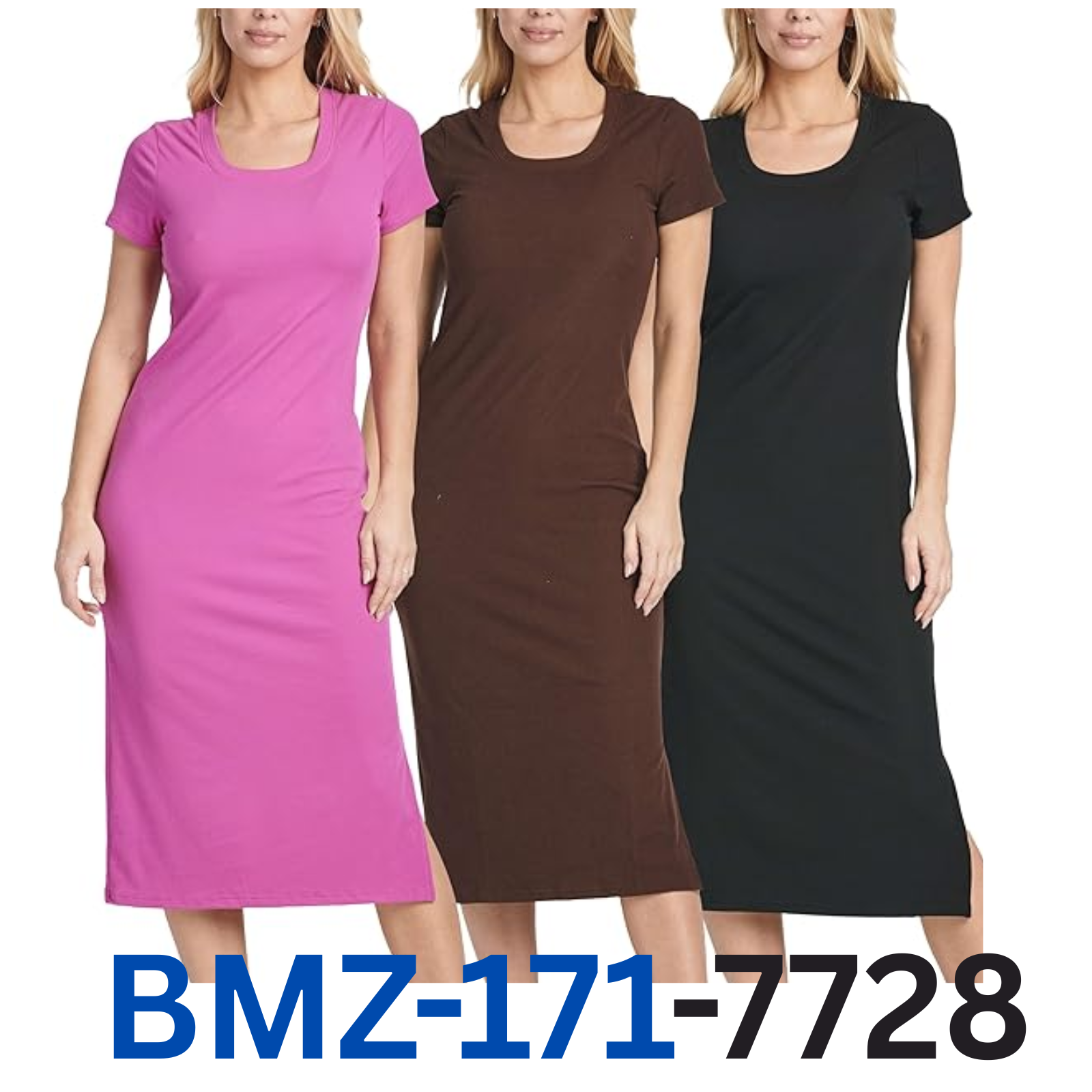 2Pack Jersey Casual Dresses Sleeve Female Ladies black magenta , xl