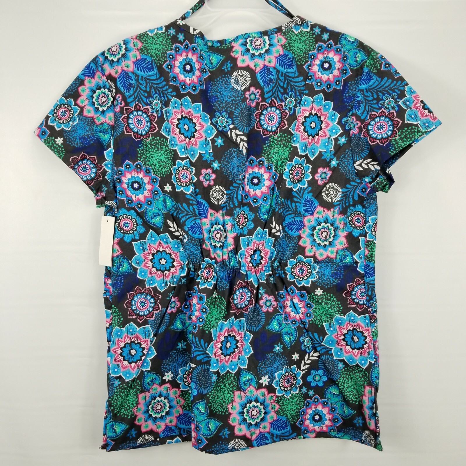 Bobbie Brooks Womens Large Scrub Top Mandala Flower Blue