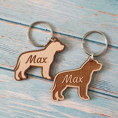 Personalised Wooden Pit Bull Keyring Gift For Him or Her, Dog Mum, Dog Dad