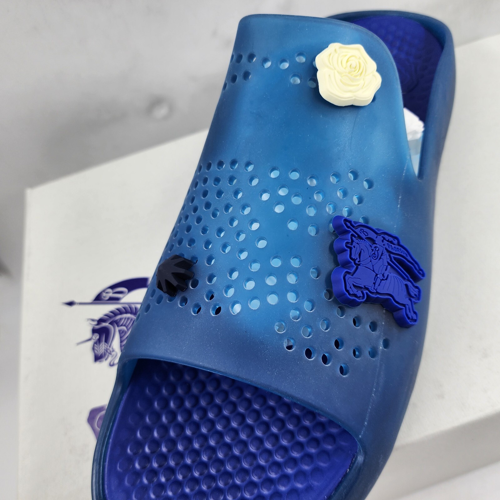 Burberry Stingray Rubber Pool Slide Flip Flop Shoes Men's 45 Midnight Blue - Picture 15 of 17