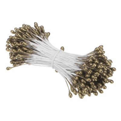 150-Pack 2.4mm Mini Double Heads Artificial Flower Stamen Pistil [Golden Brown]