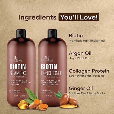 Juego de champú y acondicionador de biotina, con aceite de jengibre y queratina