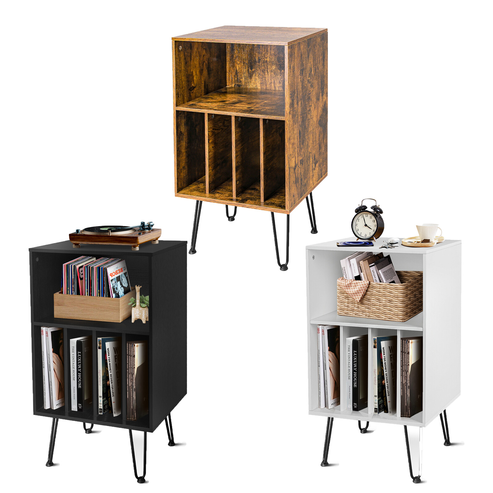 Record Player Stand Storage Rack Vinyl Turntable Cabinet Nightstand Shelf Table