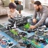 NIPLOOOW Police Trucks Toy Set with Play Mat, Carrier Truck Play Vehicles Set for 3 4 5 6 Years Old Boys Kids, Die-Cast Car Toy for Toddlers 3-4 Years, Birthday Gifts Toys for 3-9 Year Old Boys