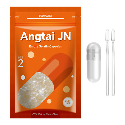 Size 2 Empty Gelatin Capsules 100 pcs Clear Gel Caps Kosher Gluten-Free + Spoons