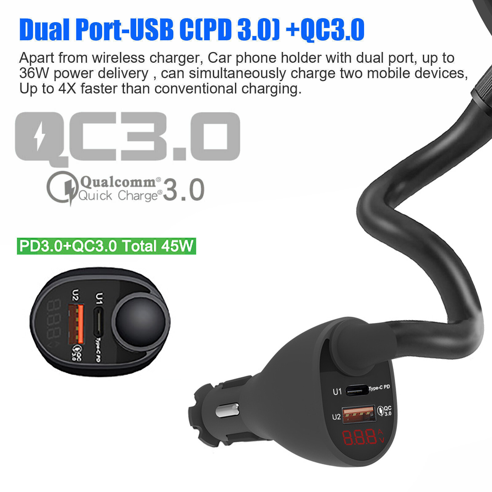 Universal Dual USB Cigarette Lighter Wireless Car Charging Holder Phone Mount US