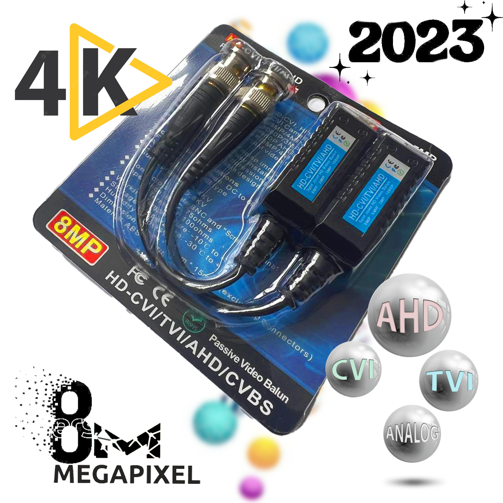 CCTV Video Balun 5MP 8MP 4K HD CAT5 E CAT6 BNC CVI TVI AHD CVBS NEW 2023 VERSION