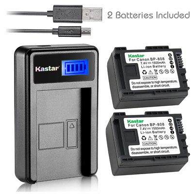 Kastar Battery LCD Charger for Canon BP-808 BP808 BP-809 & Canon FS10 FS11 FS20