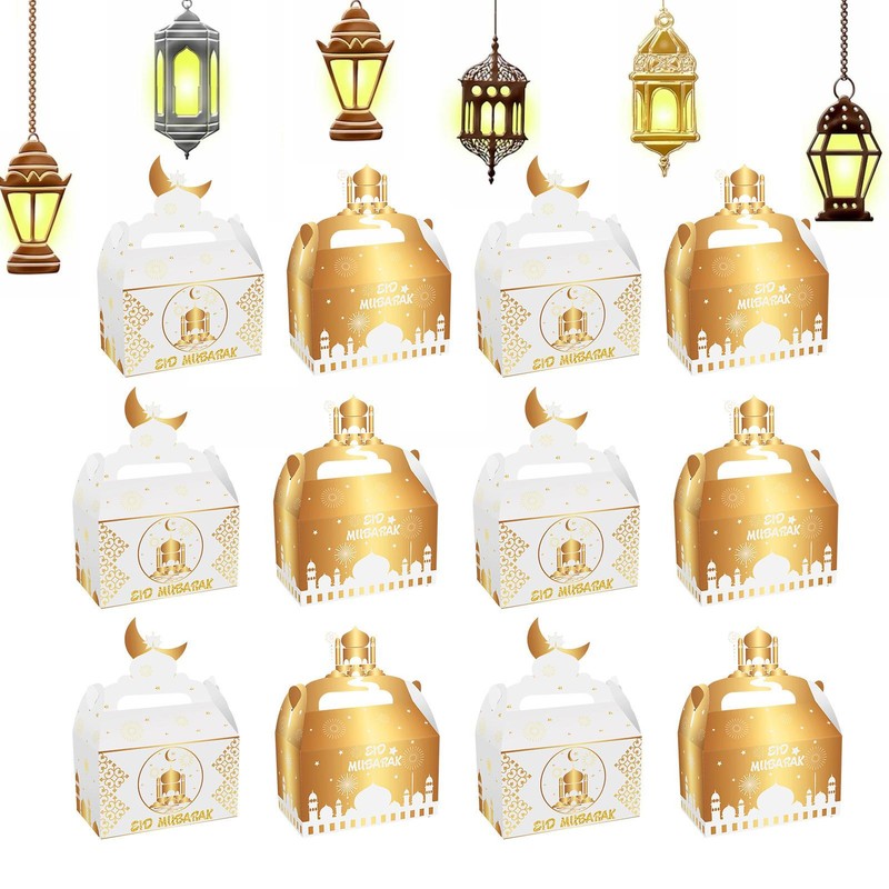 12pcs Eid Mubaraks Square Ribbon Boxes Ramadans Candy Chocolate Favour Gift Box