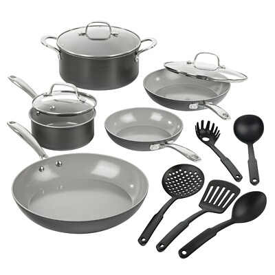Granitestone Pro Hard Anodized 13 Piece Pots and Pans Cookware Set with Utensils