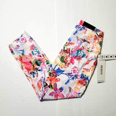 RBX Active Capri Length High Waisted Leggings White Pink Floral Tropical Large