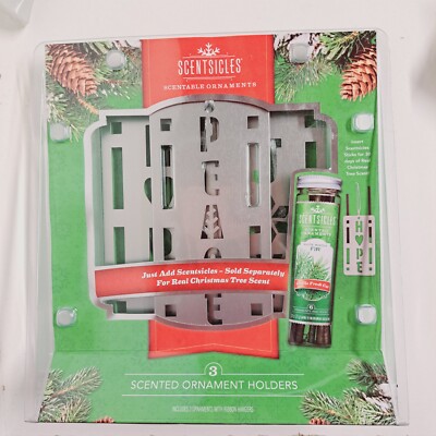 Scentsicles Scented Refillable Silver Ornament Holders Hope Joy Peace 3 Pack New