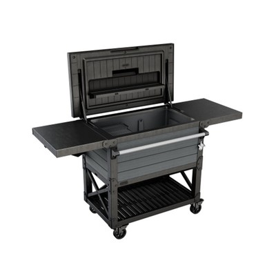 Keter Rolling Ice Cooler Cart, Outdoor Party Beverage Stand w/Wheels, 89.8 Qt...