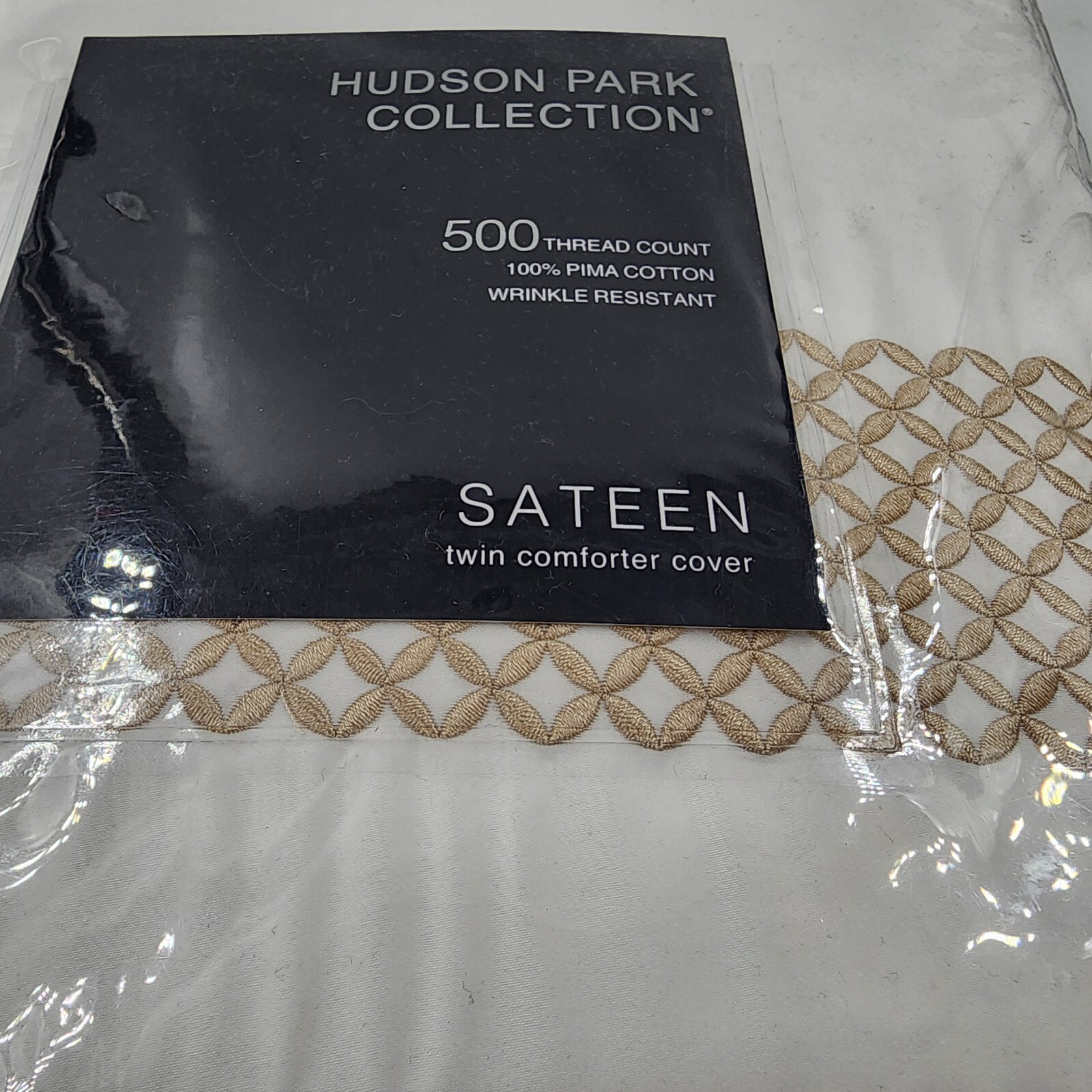 Hudson Park Collection 500TC Embroidered Geo Twin Comforter Cover - Sand - Picture 3 of 14
