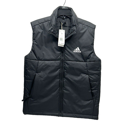 Adidas Men's Medium BSC Outdoor Black 3 Stripe Puffer Vest NEW (HU)