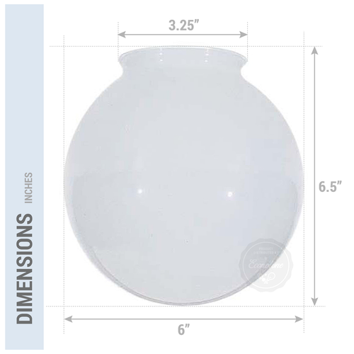 6-Inch White Globe Glass Shade 3-1/4 Opening Lighting Fixture Satco Replacement
