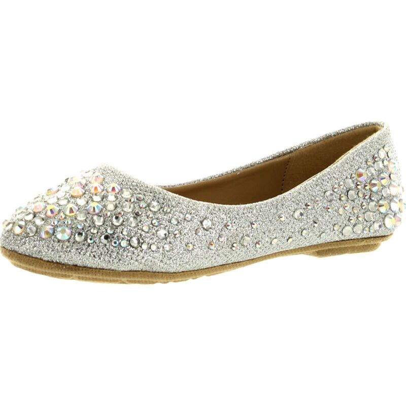 Girls Toddler Rhinestone Silver Mary Jane Flats Wedding Ballerina Frozen Shoes