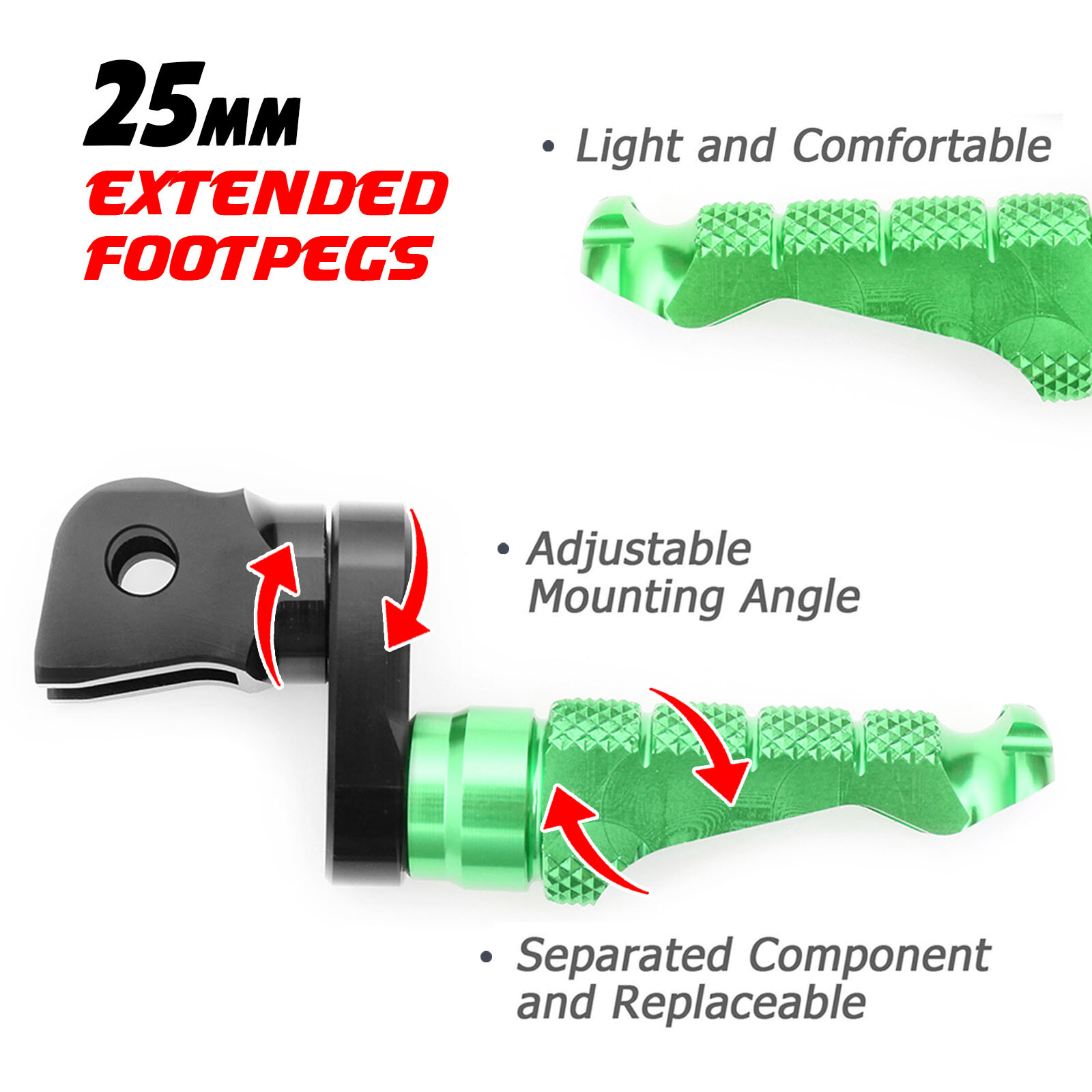 ふぁいと R-Fight 1 inch Extender Front Footpegs Green For ZX-6R NINJA