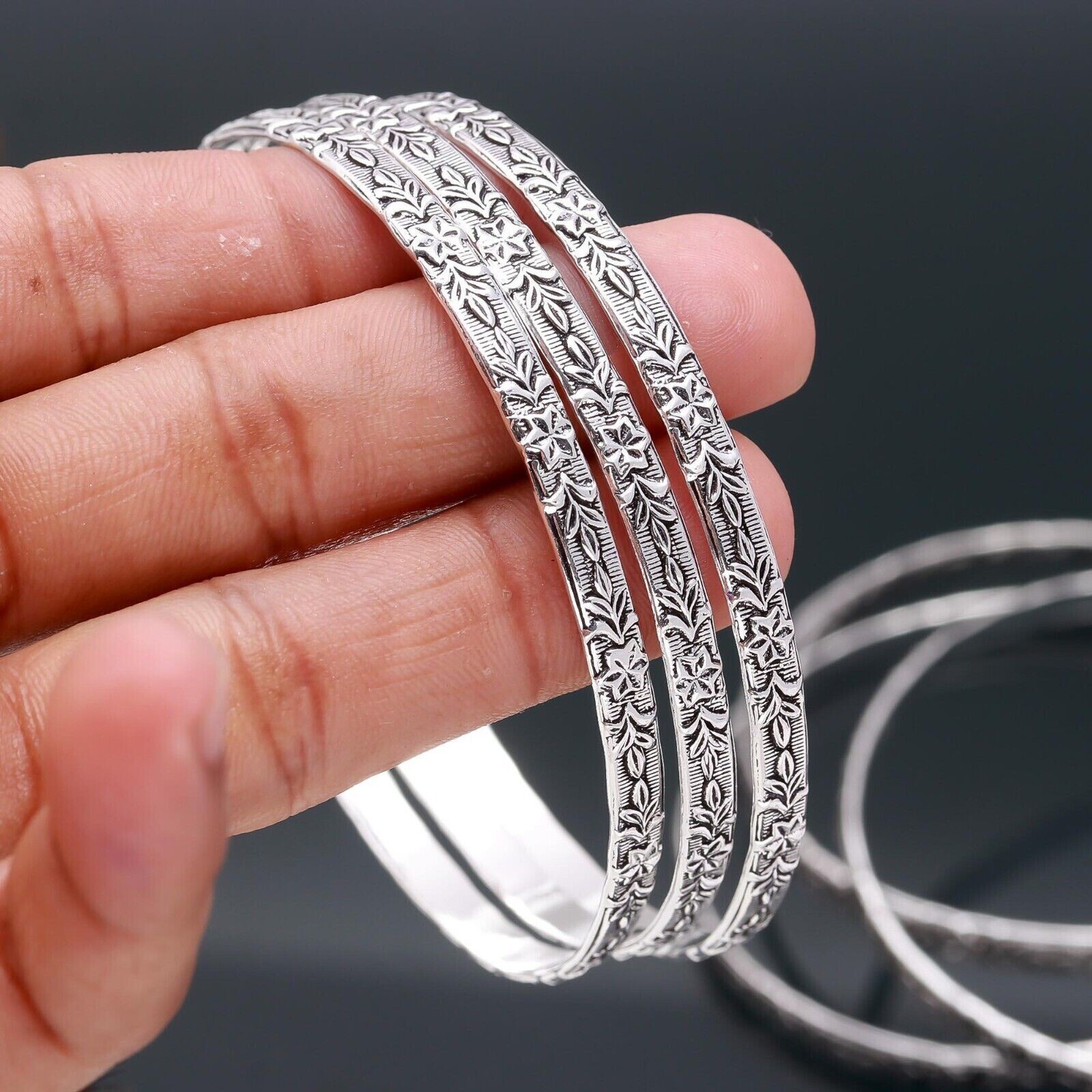5 Set Of Bangles 925 Sterling Silver Handmade Vintage Women