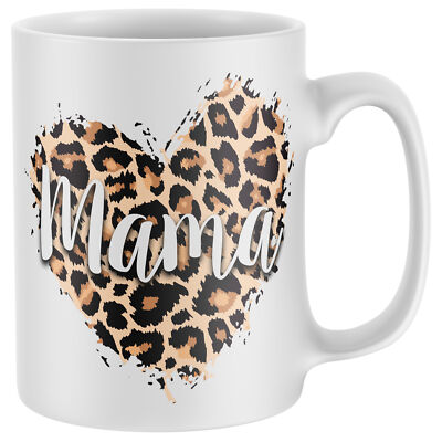 Leopard Heart Mama Mug Womens Slogan Birthday Best Mum Ever Gift Coffee Tea Cup