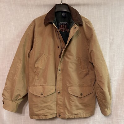 Gant ''The Slugger'' Jacket  Khaki Cotton Leather Collar Men's Size L Vintage