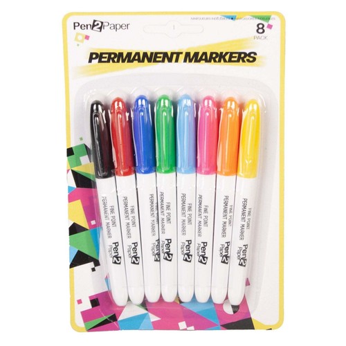Pen 2 Paper Coloured Permanent Markers 8 Pack