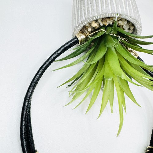 Natasha Black Waxed Cord and Gold Tone Wire Wrapped Statement Necklace View 2