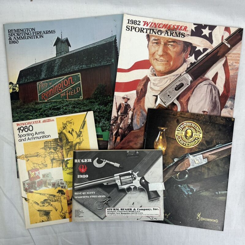 Vtg Gun Firearm Catalog Lot - John Wayne Browning Winchester Ruger Remington 80s