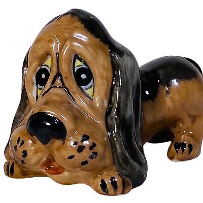 Vintage Hound Dog Porcelain Japan ROYAL CROWN Whimsical Playful Pose Brown