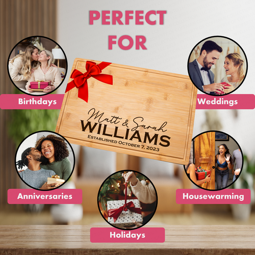 Custom Engraved Personalized Bamboo Cutting Board Wedding Cute Housewarming Gift