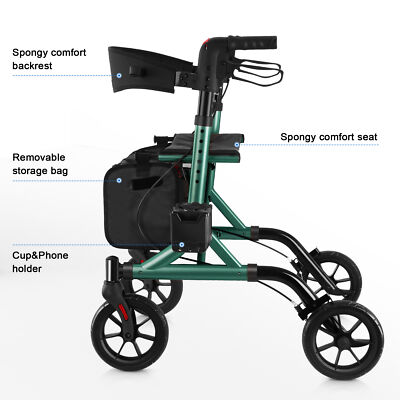 8 inch Wheel Rollator Rolling Walker with Seat for Senior Lightweight Foldable
