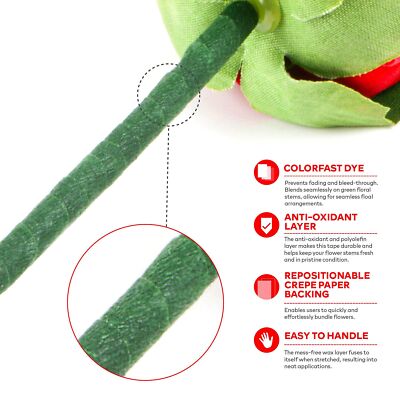 XFasten Wide Floral Tapes for Bouquet 1/2-Inch x 30 Yards - Dark Green (2-Pac...