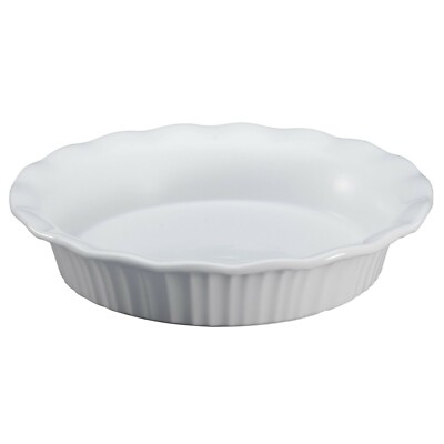   Corelle Corningware FRENCH WHITE 9'' DEEP PIE PLATE Stoneware DISH Fluted Rim