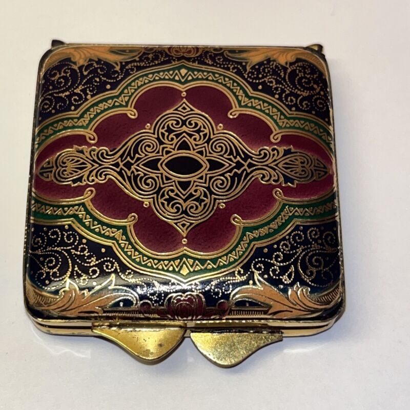 Vintage Italian Leather Gold Stamped Florentine Embossed Mirrored Compact