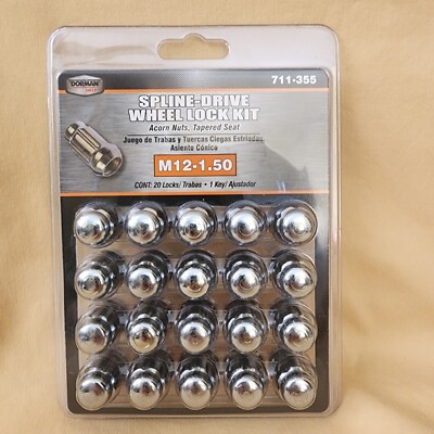 Dorman 711-355 Chrome Spline Drive Acorn Nut 20 Piece Set w/ Key, M12-1.50