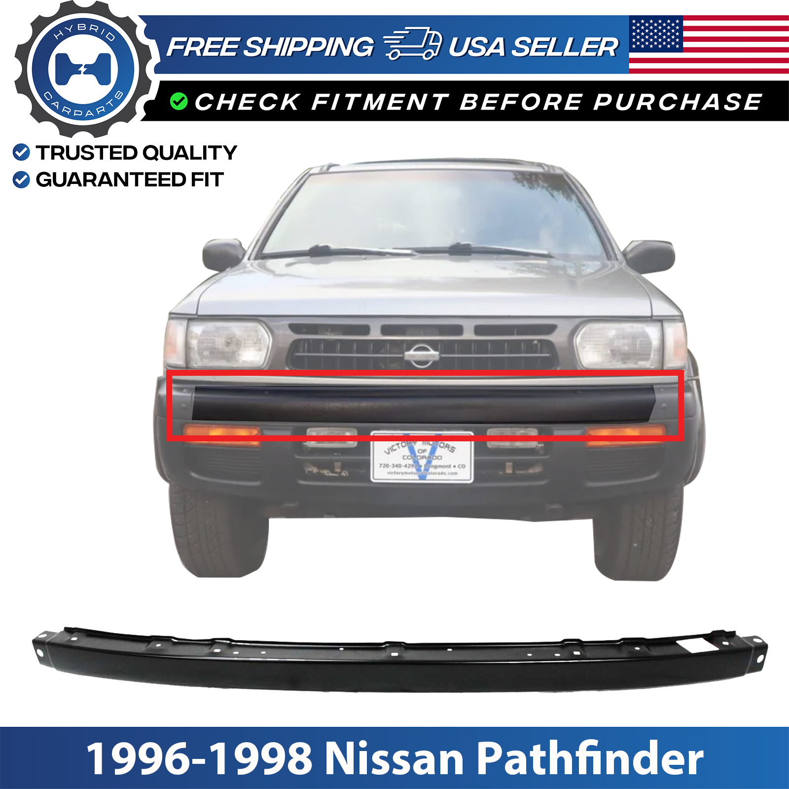 New Front Bumper Steel Painted Black For 1996-1998 Nissan