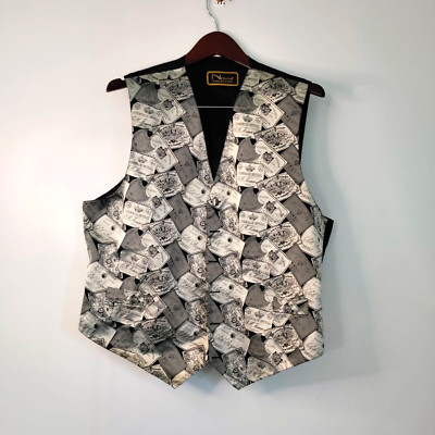 VTG CHAMPAGNE LABEL PRINT BROCADE VEST (XL) MOET DOM PERIGNON MUM*HAS A FOX LOGO